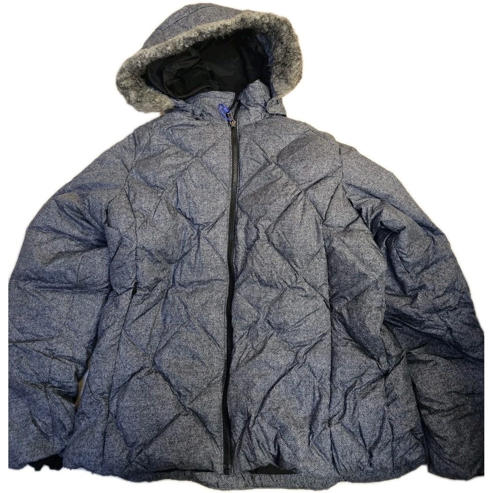 Columbia Puffer Coat Womens XL Gray Down‎ Insulated Hooded Omni Shield Fur Trim